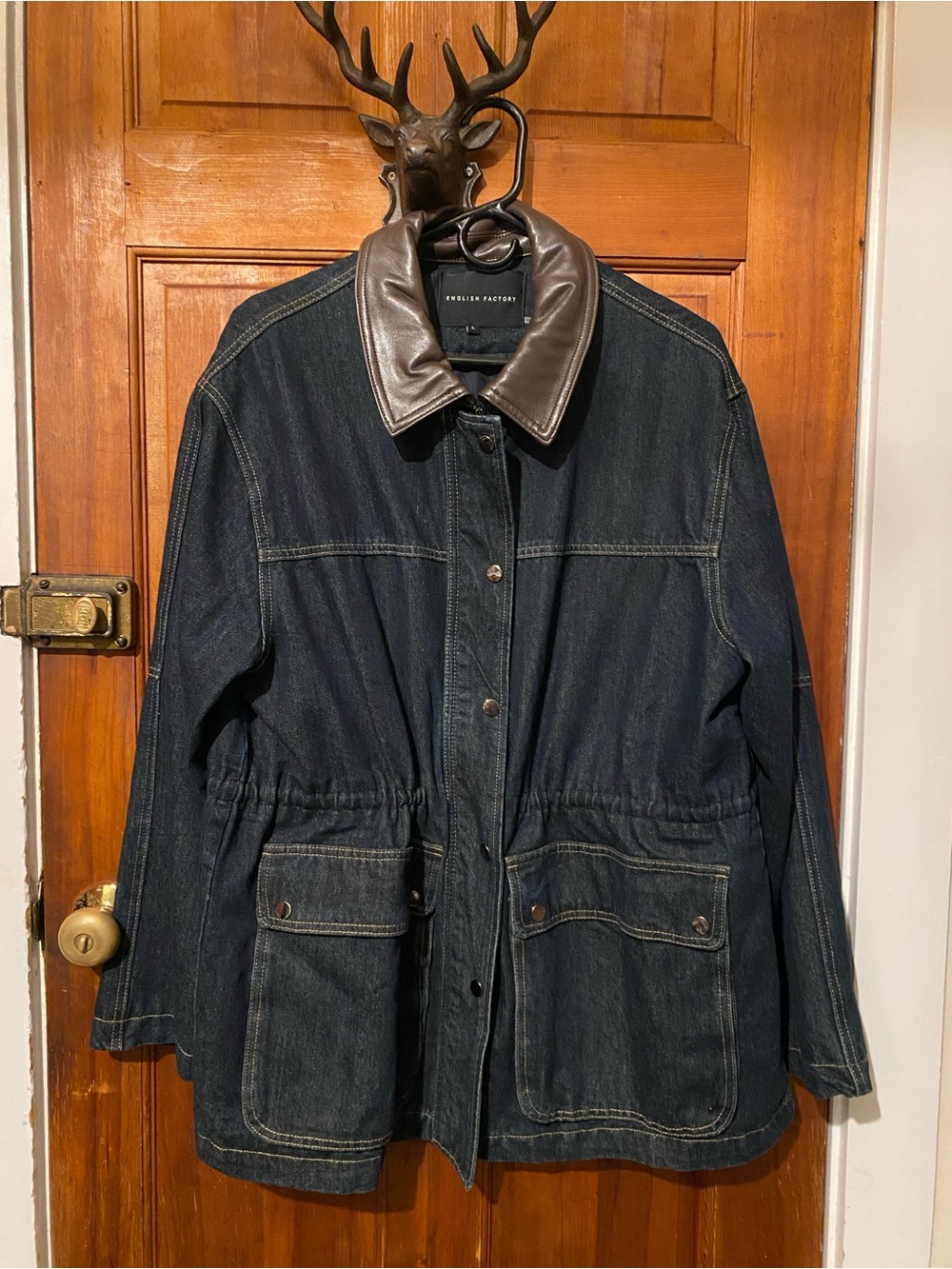 English Factory Dark Denim Jacket with Brown Collar